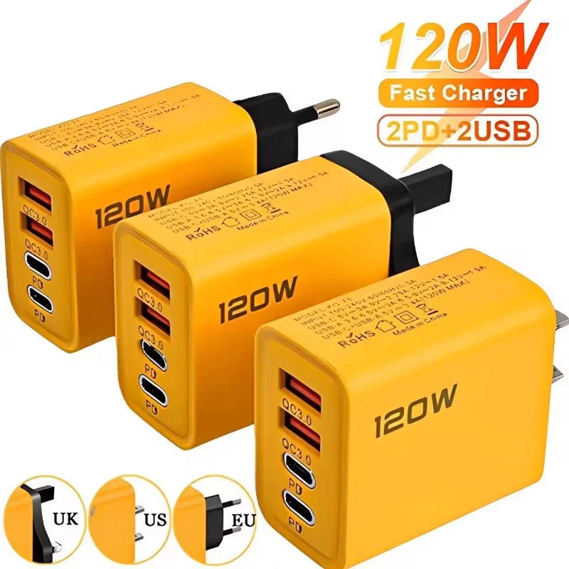 4 Ports USB C PD Charger Quick Charge 3.0 Type C USB Phone Chargers Fast Charging Adapter For iPhone 16 15 Samsung Xiaomi Huawei