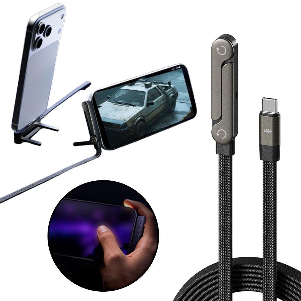 1b7dfc4b-d2cd-49ad-8fee-558f5fbab21d.jpg Fast Charging Foldable Bracket Data Cable 2-in-1 Data Wire Foldable Phone Tablet Stand Type-C To Type-C USB-A To Type-C - Image 1